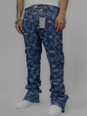 ARMOR JEANS BANDANA MID-RISE STACKED JEANS BLUE Denim Size 30X36